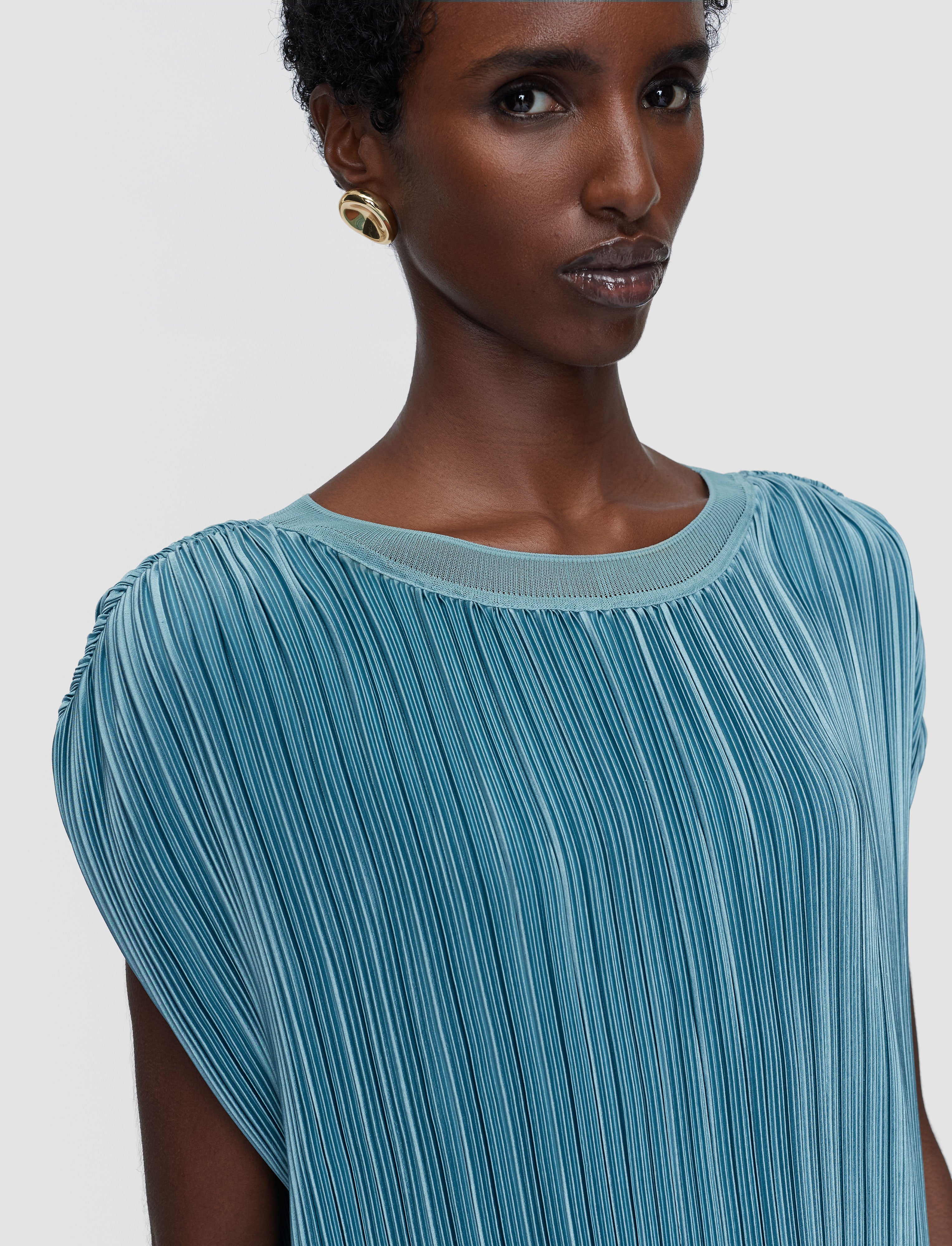 Cedre Pleated Satin Top in Blue | JOSEPH US