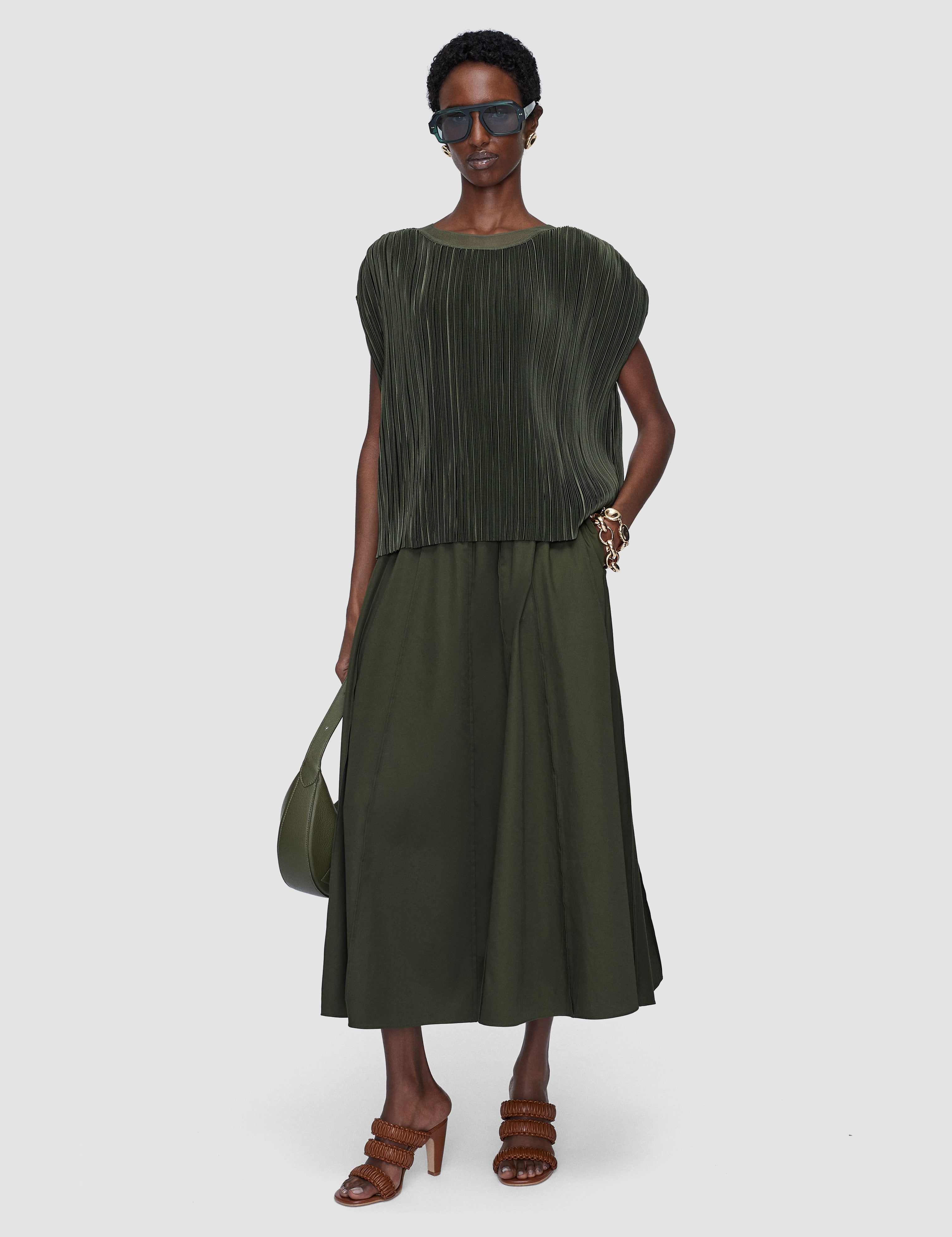 Green Cedre Pleated Satin Top - Joseph