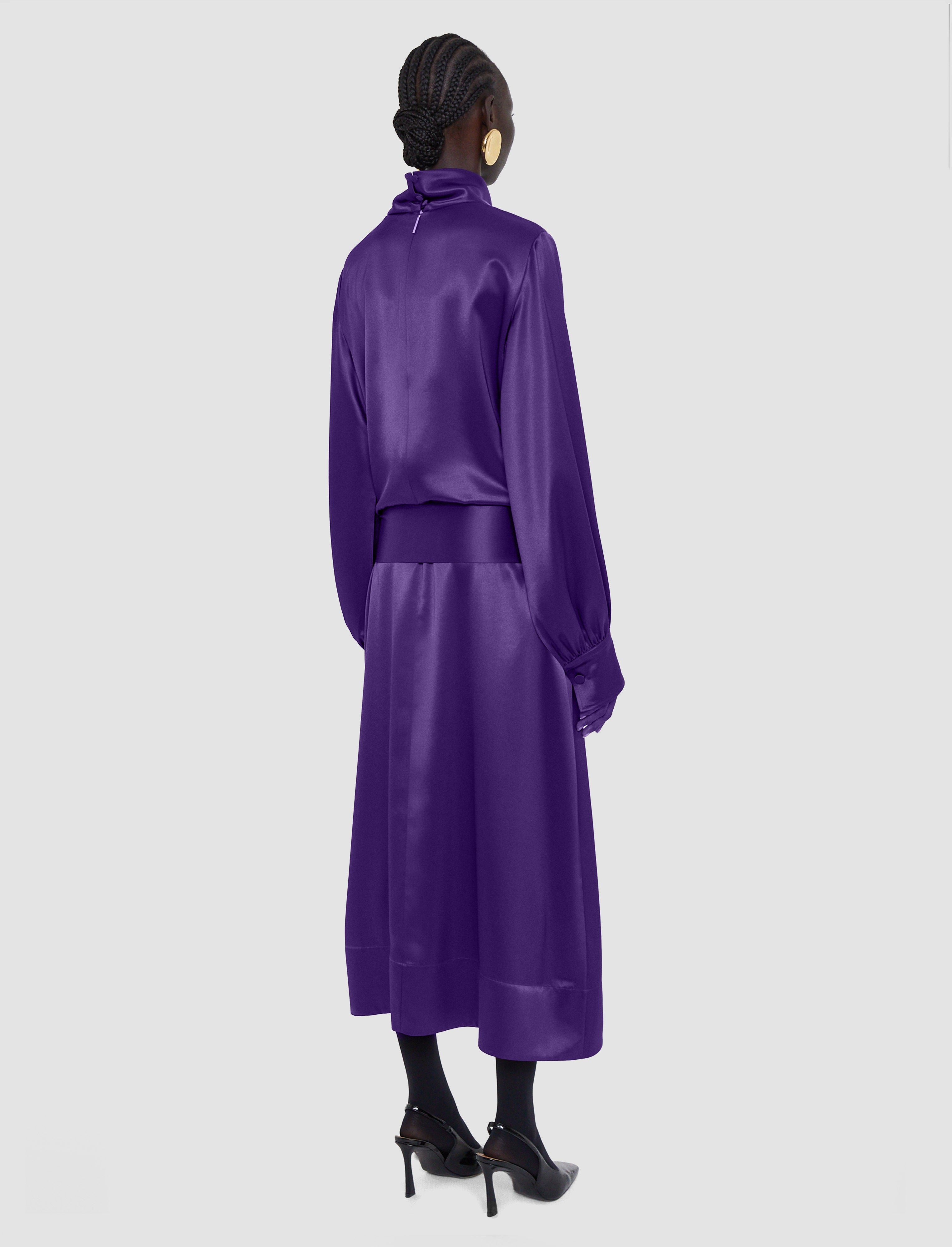 Cels Double Satin Dress in Purple | JOSEPH GB