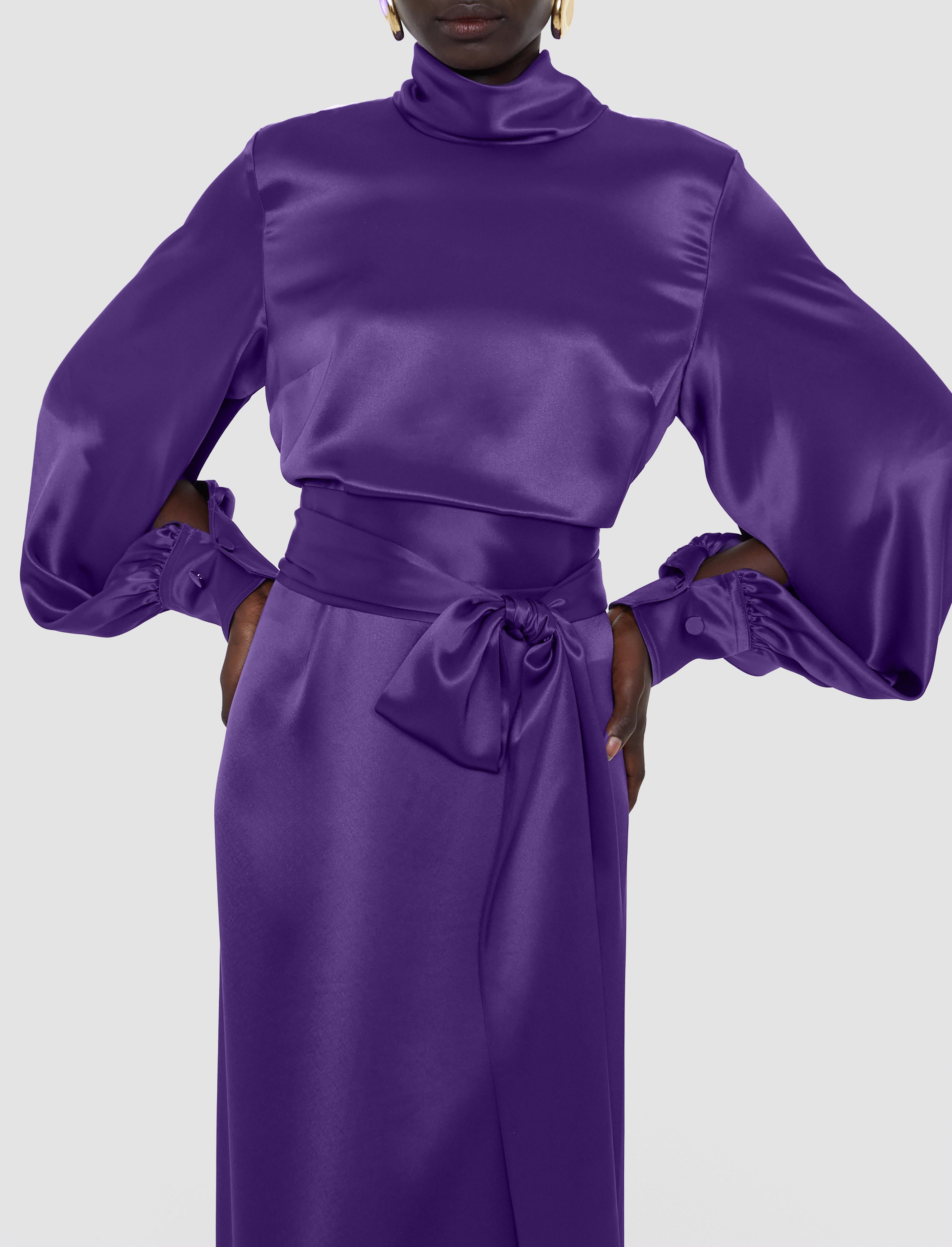 Cels Double Satin Dress in Purple | JOSEPH GB
