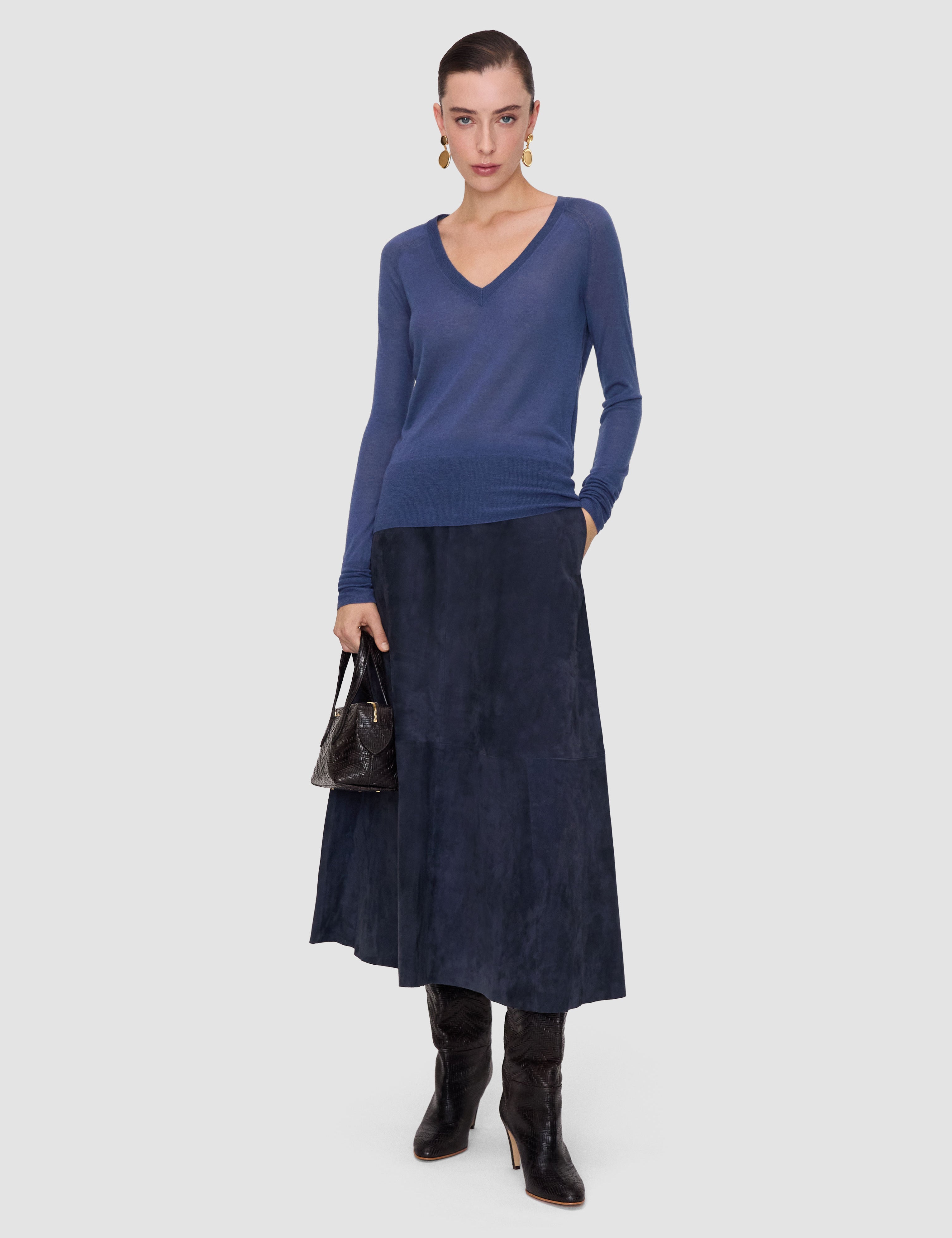 Blue Cetus Cashair V Neck Jumper - Joseph