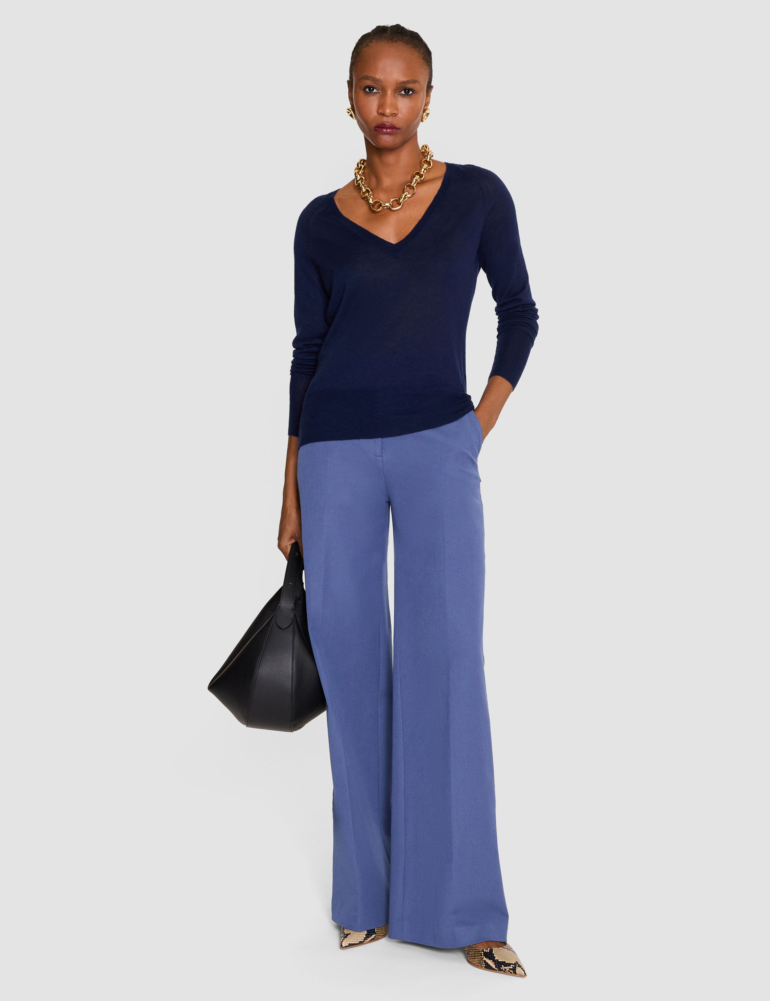 Blue Cetus Cashair V Neck Jumper - Joseph
