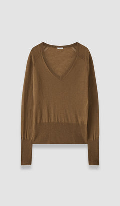 Brown Cetus Cashair V Neck Jumper - Joseph