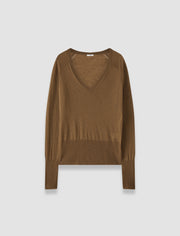 Brown Cetus Cashair V Neck Jumper - Joseph
