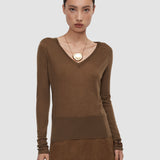 Brown Cetus Cashair V Neck Jumper - Joseph