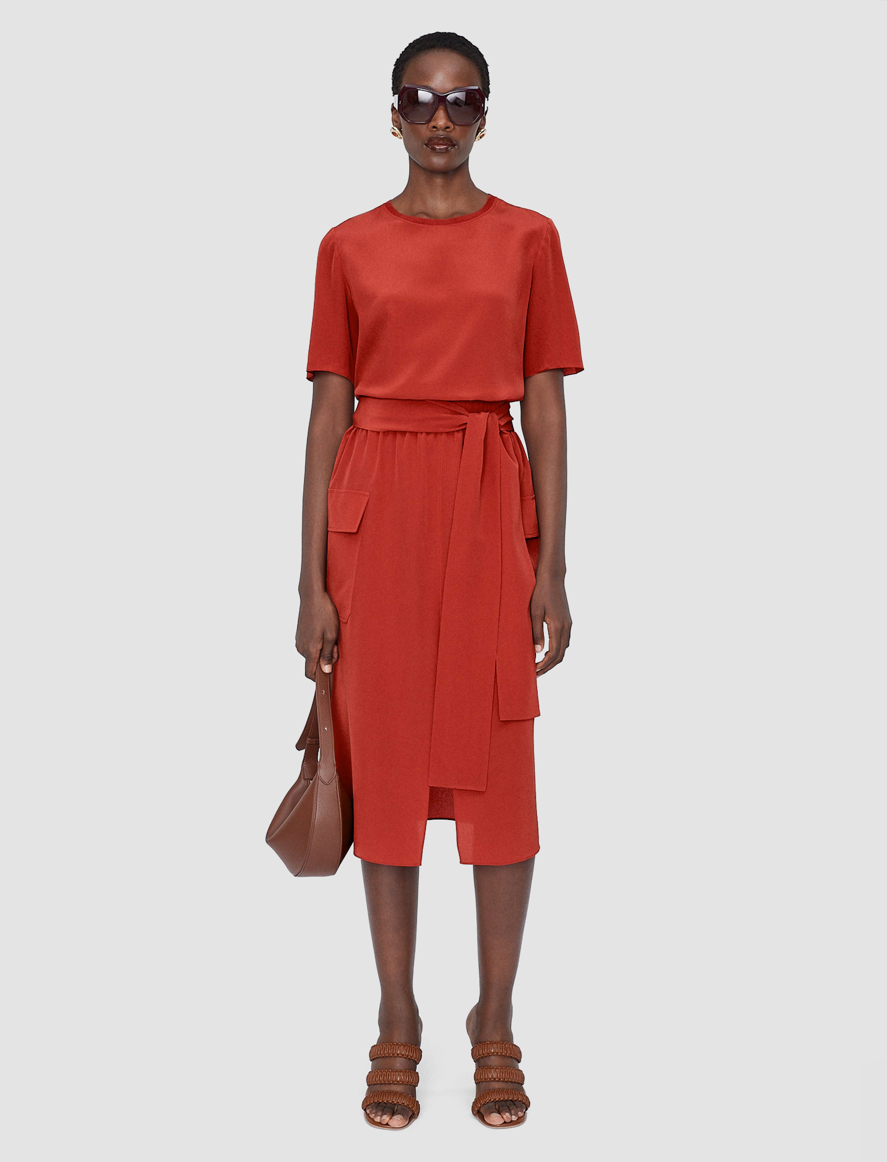 赤-charai-crepe-de-soie-silk-スカート-JOSEPH