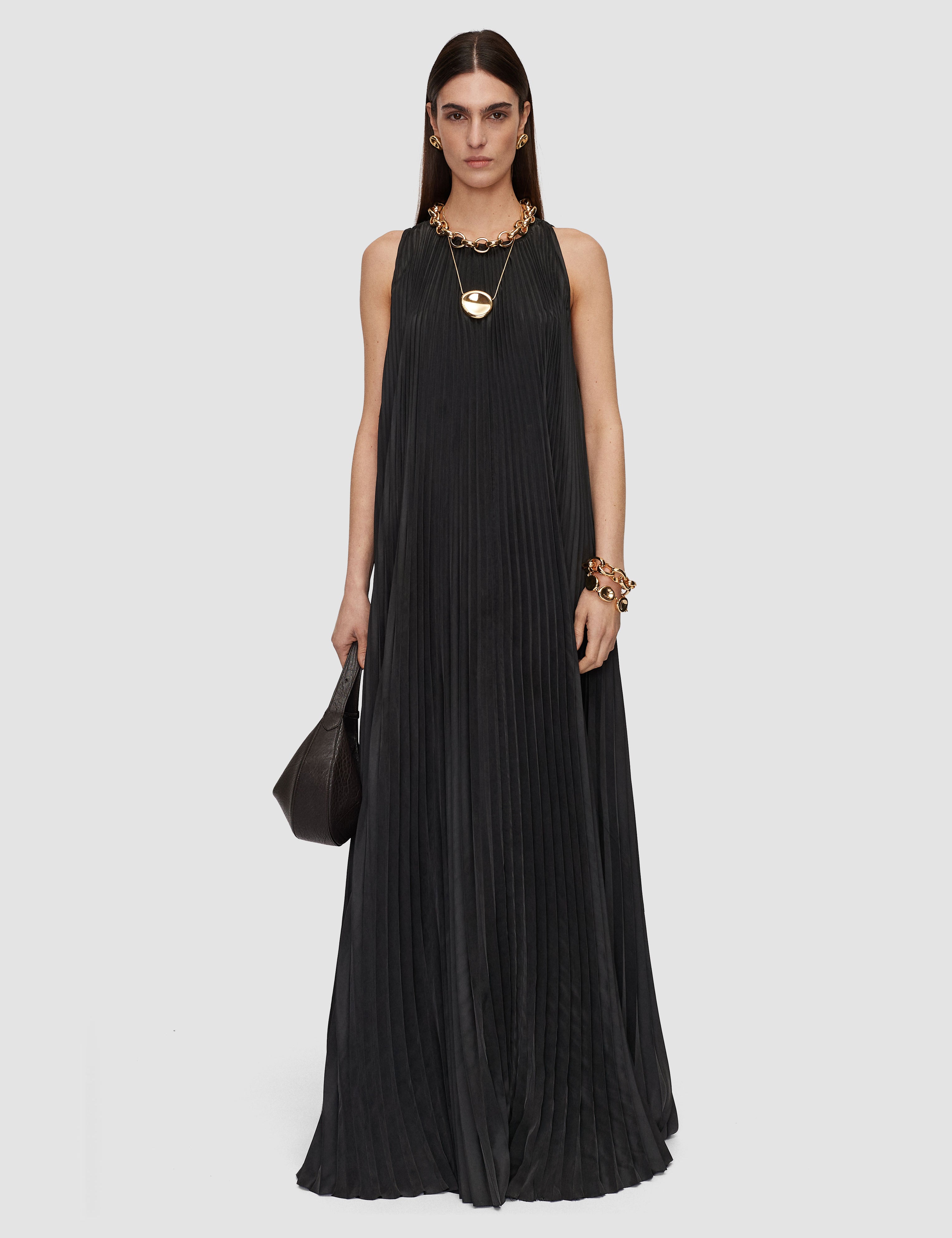 Black Chenes Silk Blend Pleated Dress - Joseph
