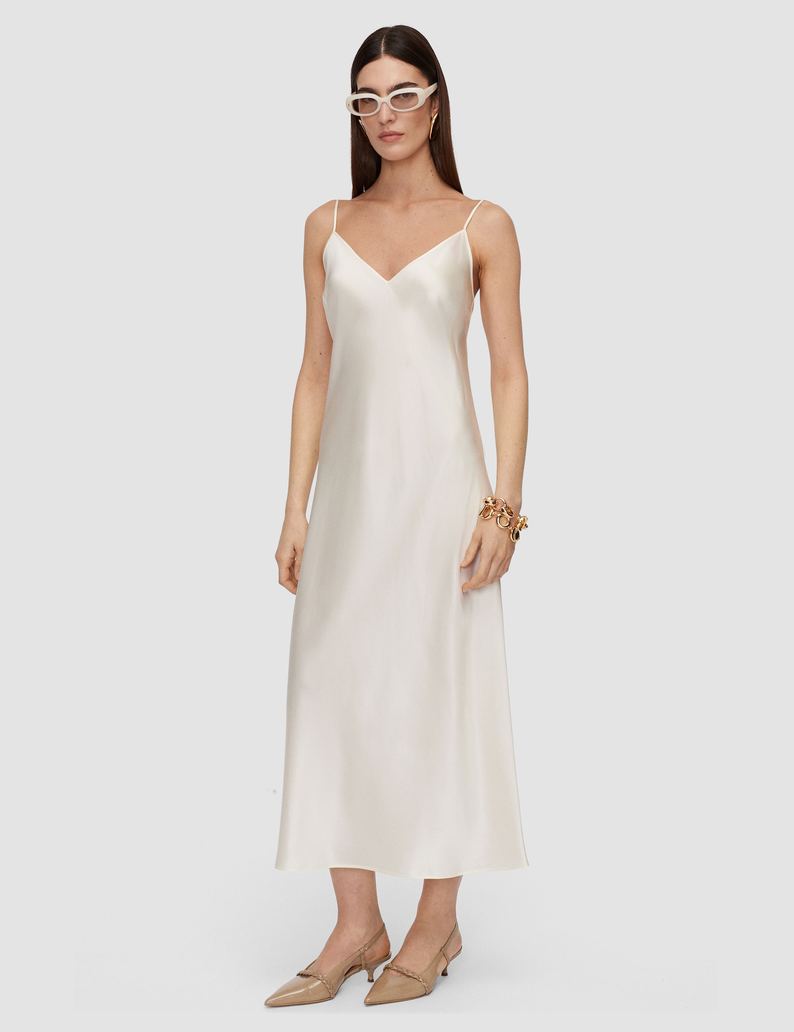 White Clea Silk Satin Dress - Joseph
