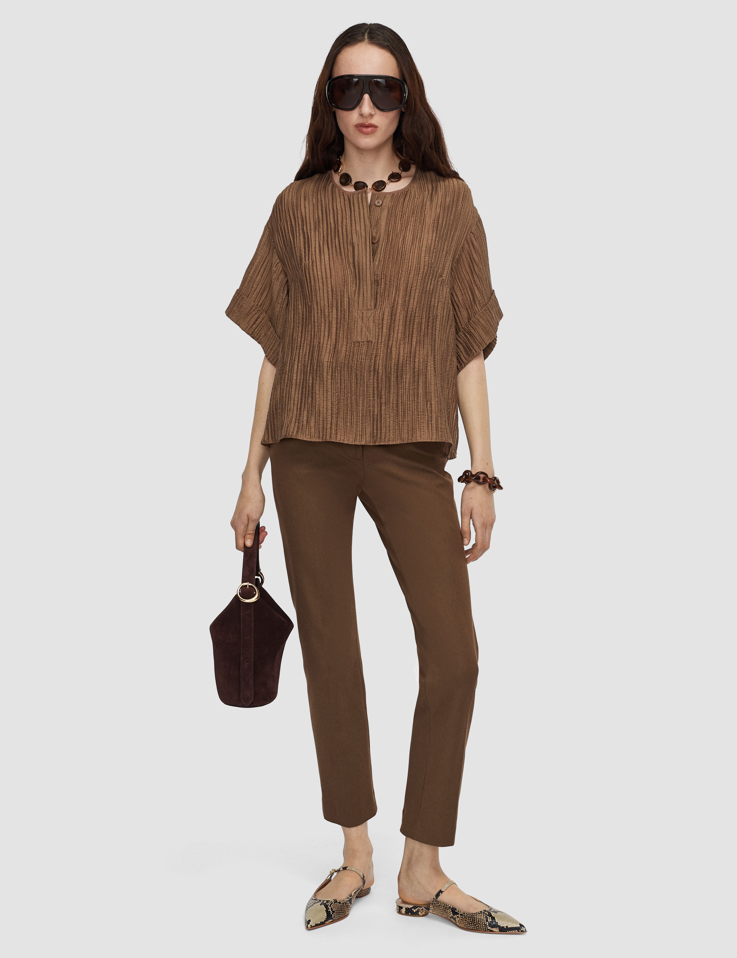 Brown Coleman Long Gabardine Stretch Trousers - Joseph