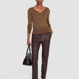 Brown Coleman Long Leather Stretch Trousers - Joseph