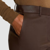 Brown Coleman Long Leather Stretch Trousers - Joseph