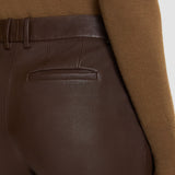 Brown Coleman Long Leather Stretch Trousers - Joseph