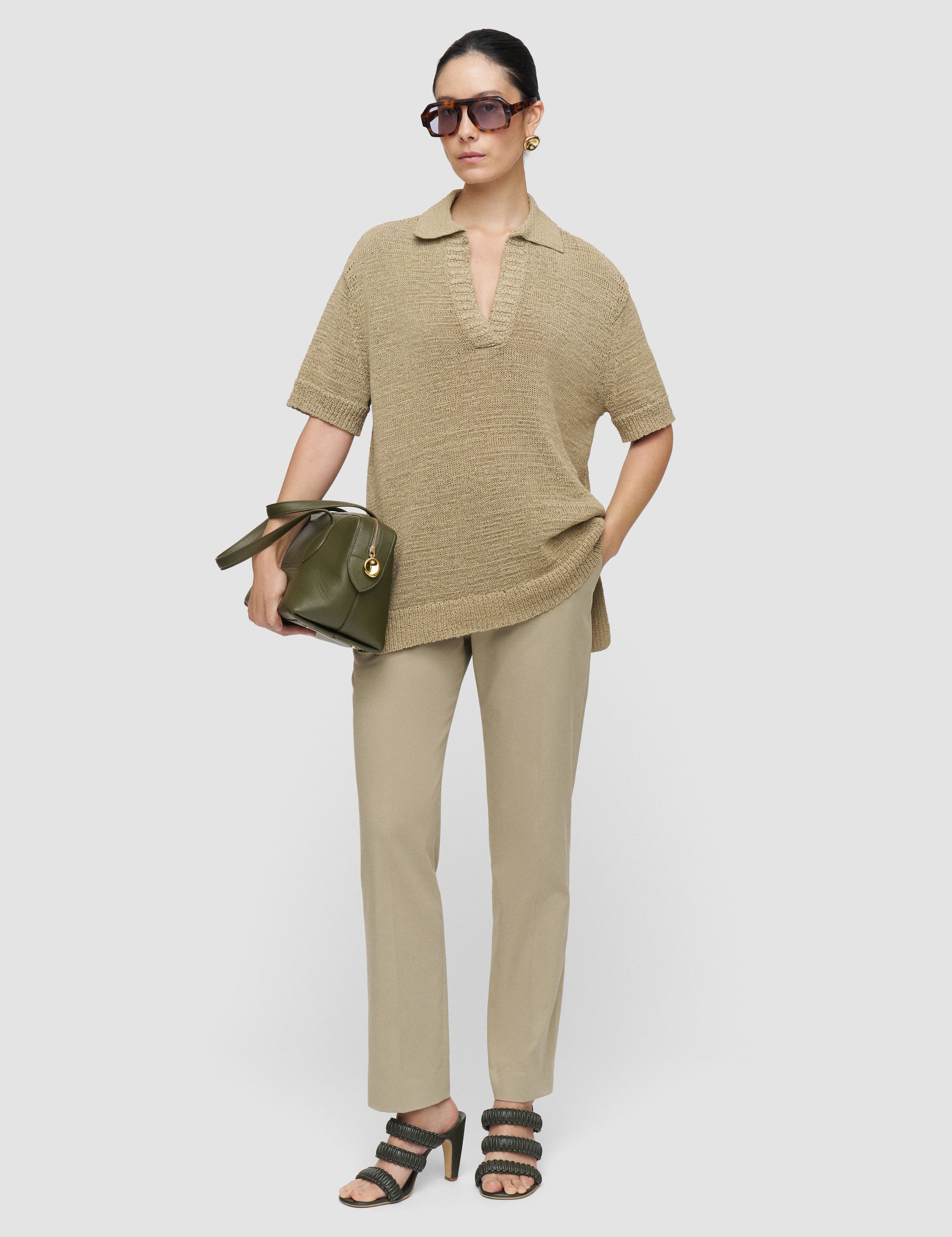 Green Coleman Long Light Cotton Trousers - Joseph