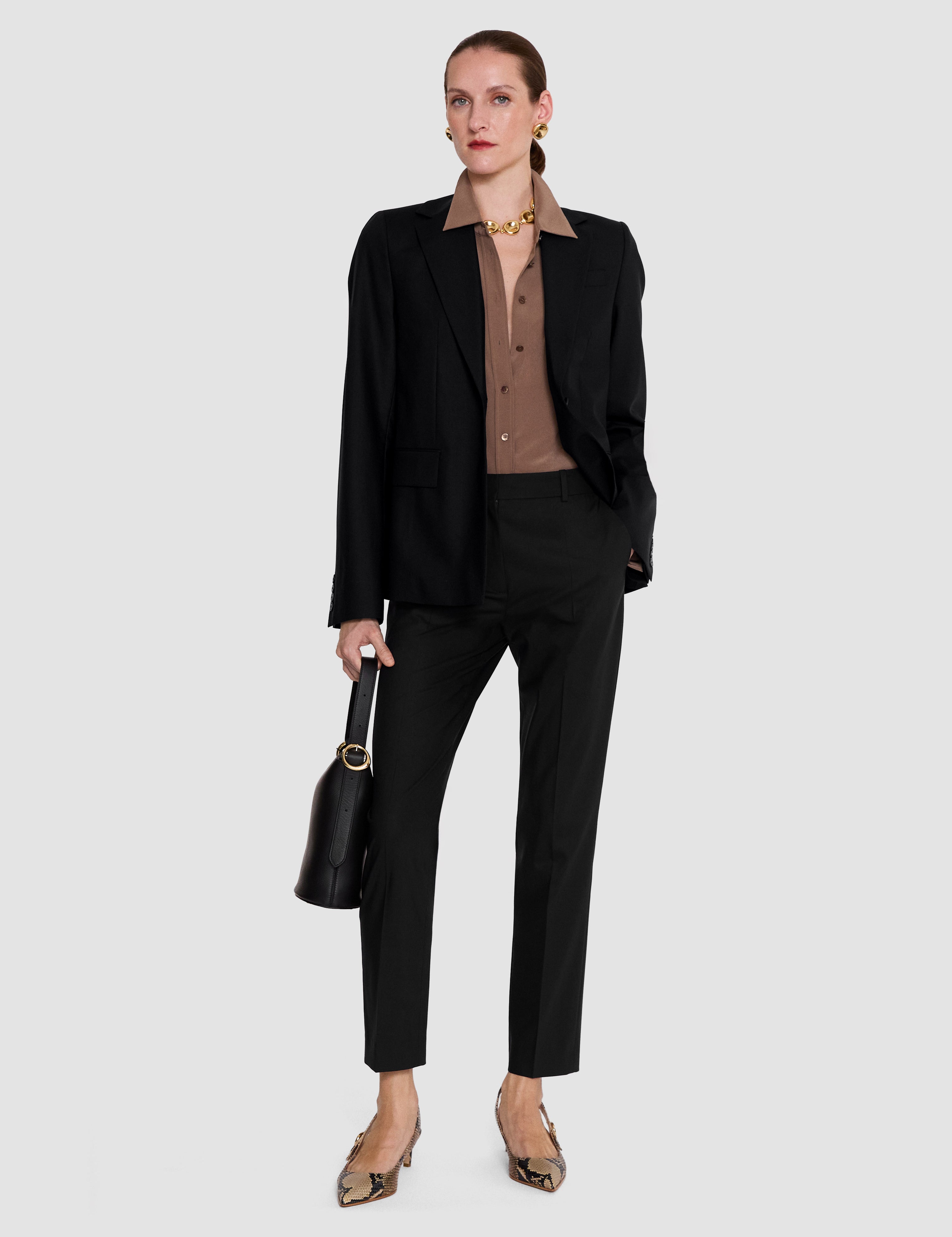 Black Coleman Long Wool Tailoring Stretch Trousers - Joseph