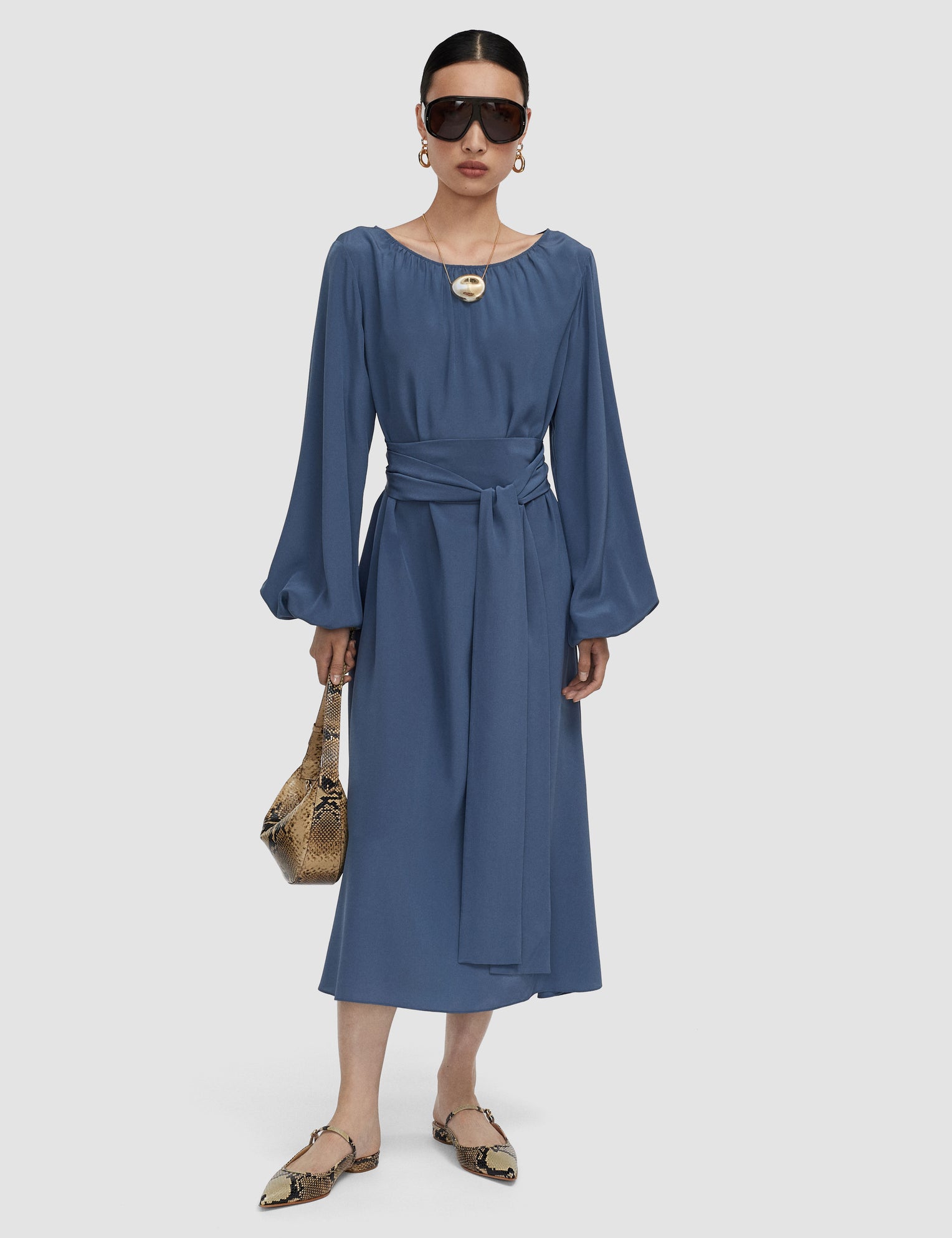 joseph blue dress Women's Luxury Dresses autumn winter fashion One Shoulder Asymmetric Layered Size:46 X-Long bold print