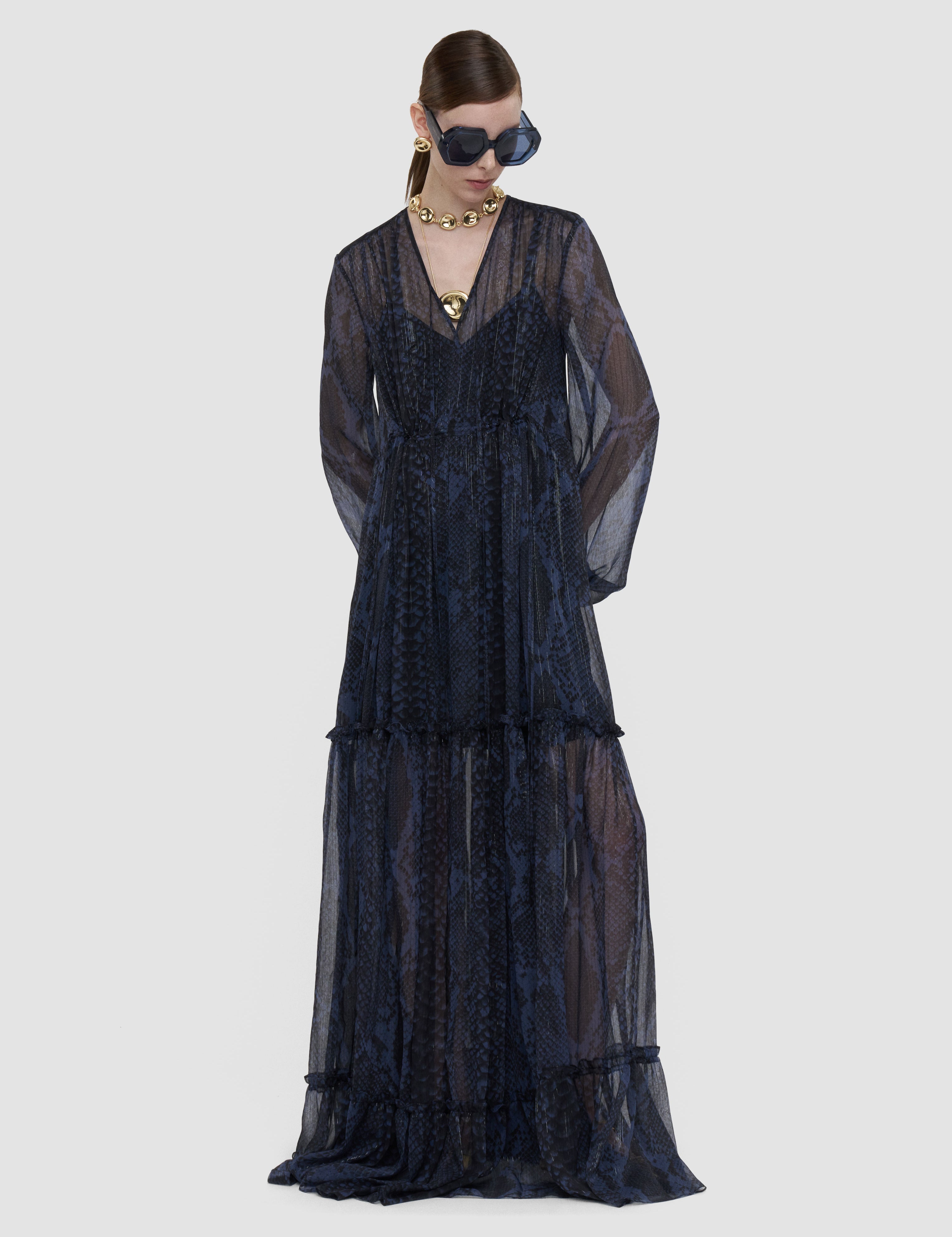 Blue Dalores Snake Lurex Chiffon Dress - Joseph