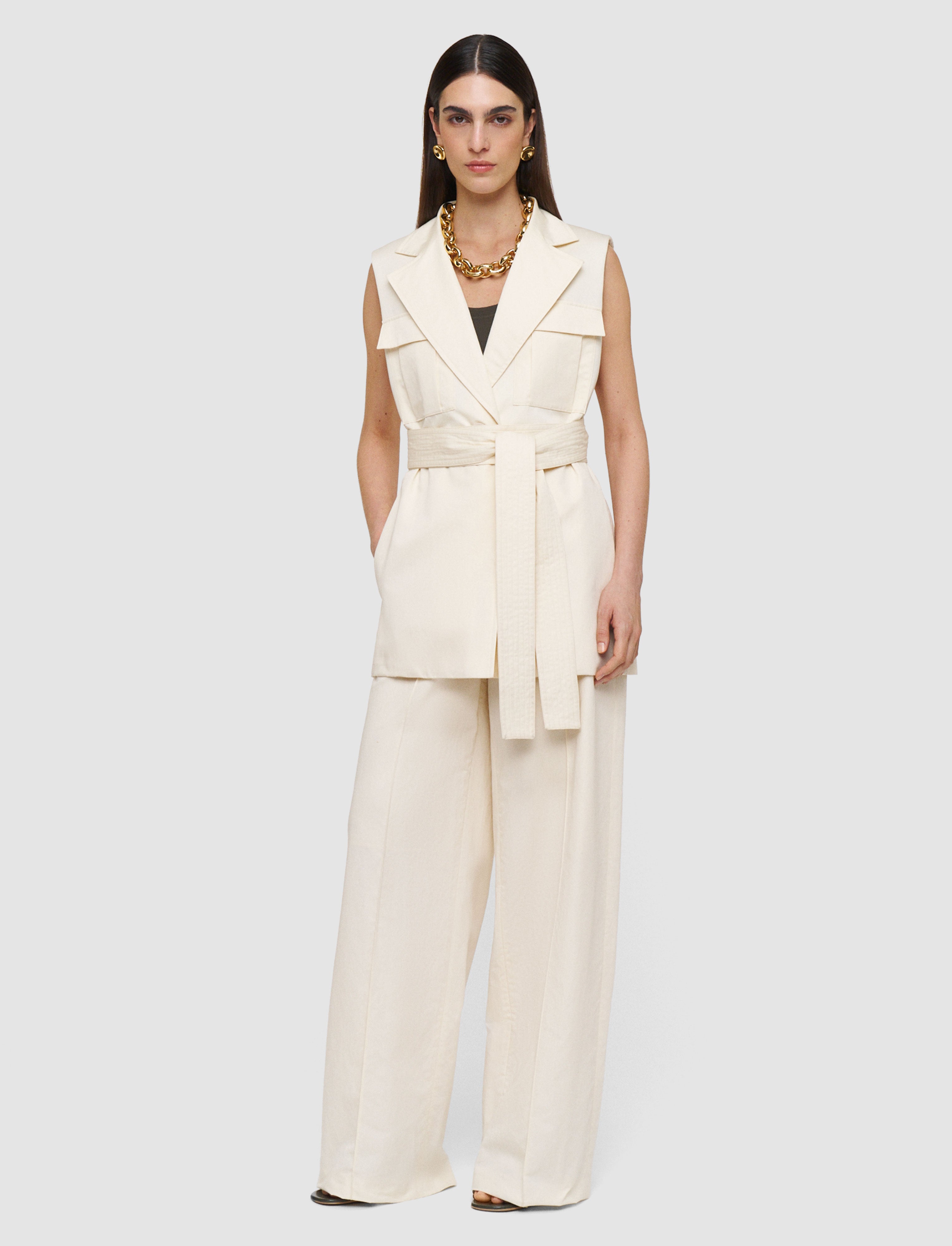 white-diafa-cotton-linen-sleeveless-jacket-JOSEPH
