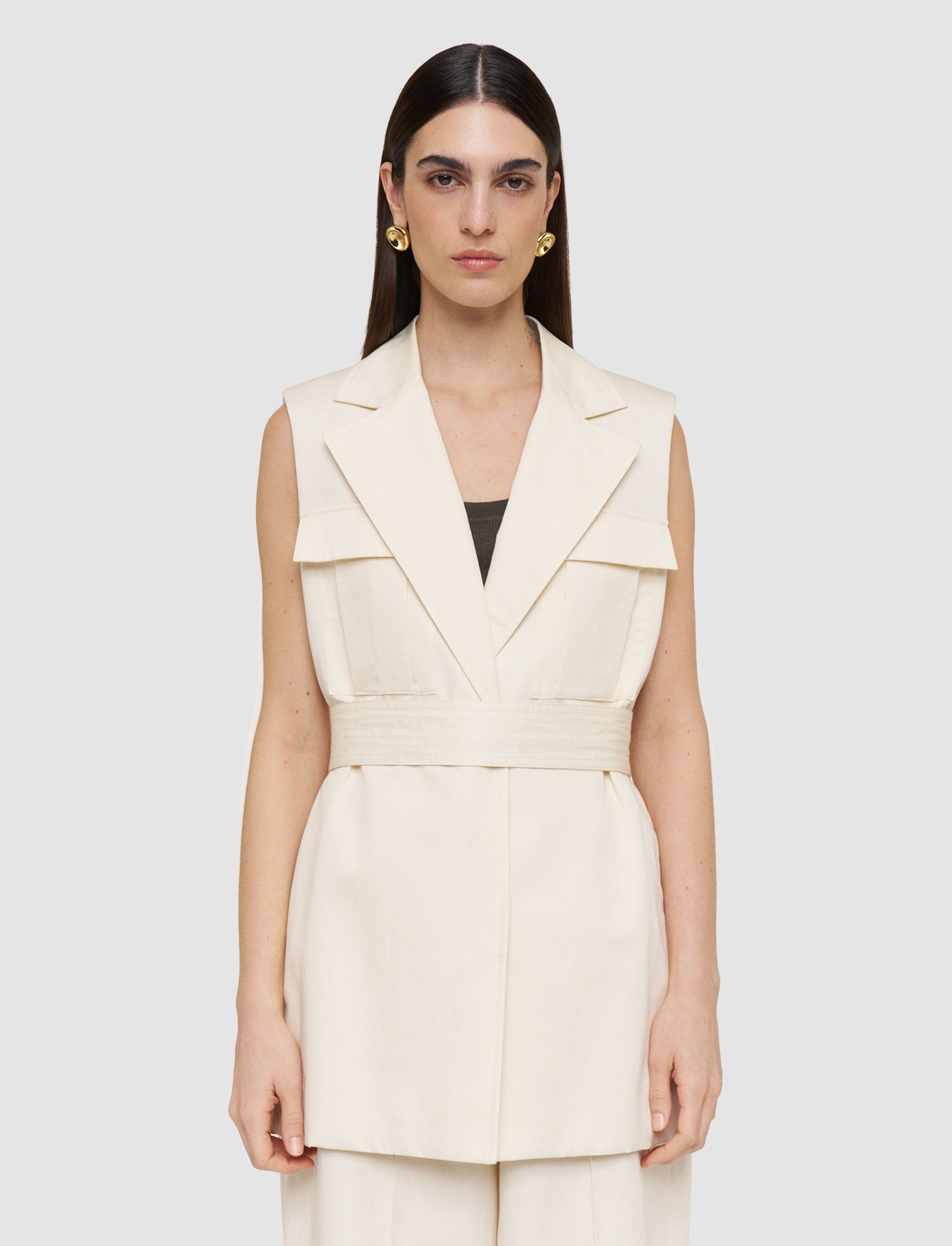 white-diafa-cotton-linen-sleeveless-jacket-JOSEPH