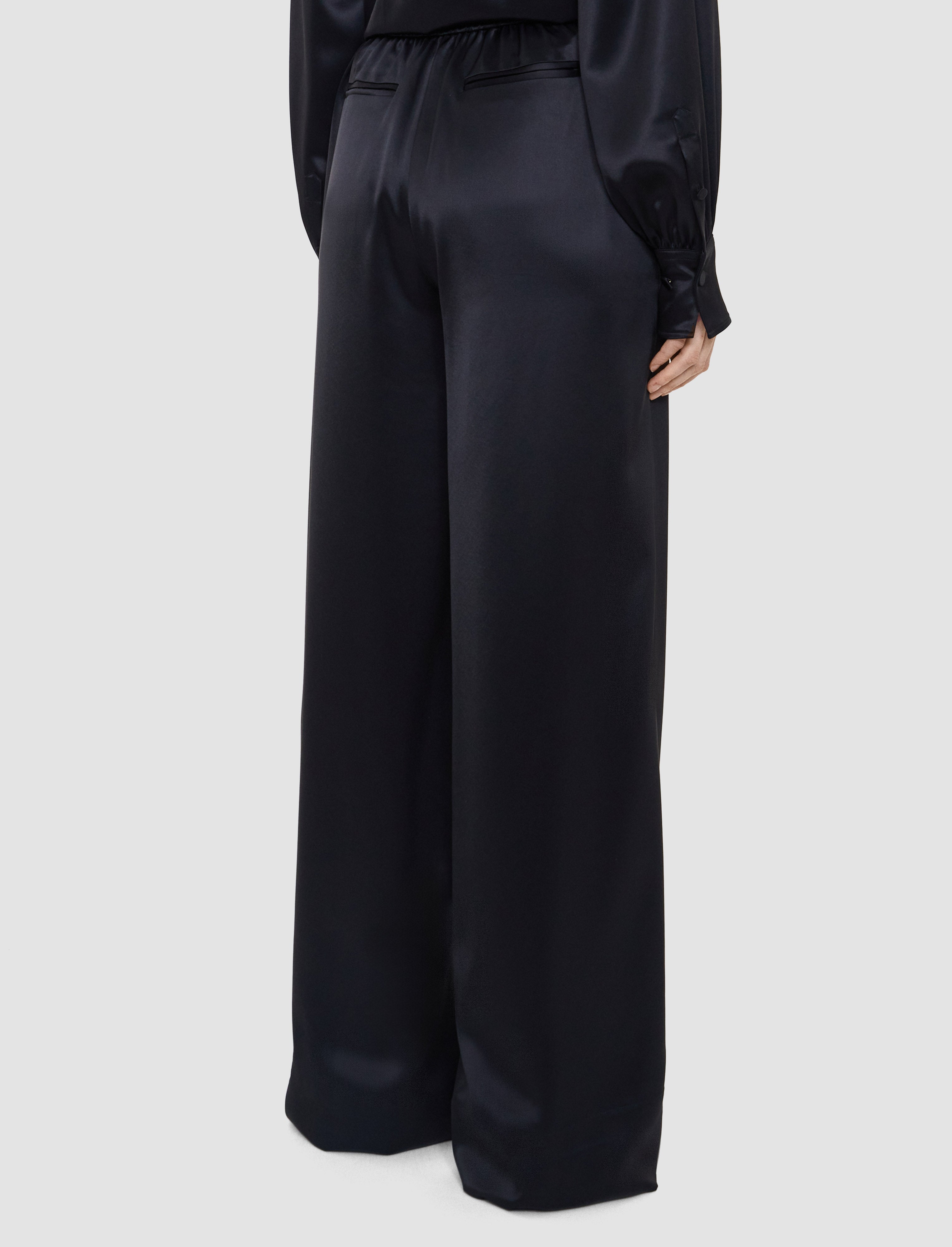 Dijon Double Satin Trousers in Black | JOSEPH US
