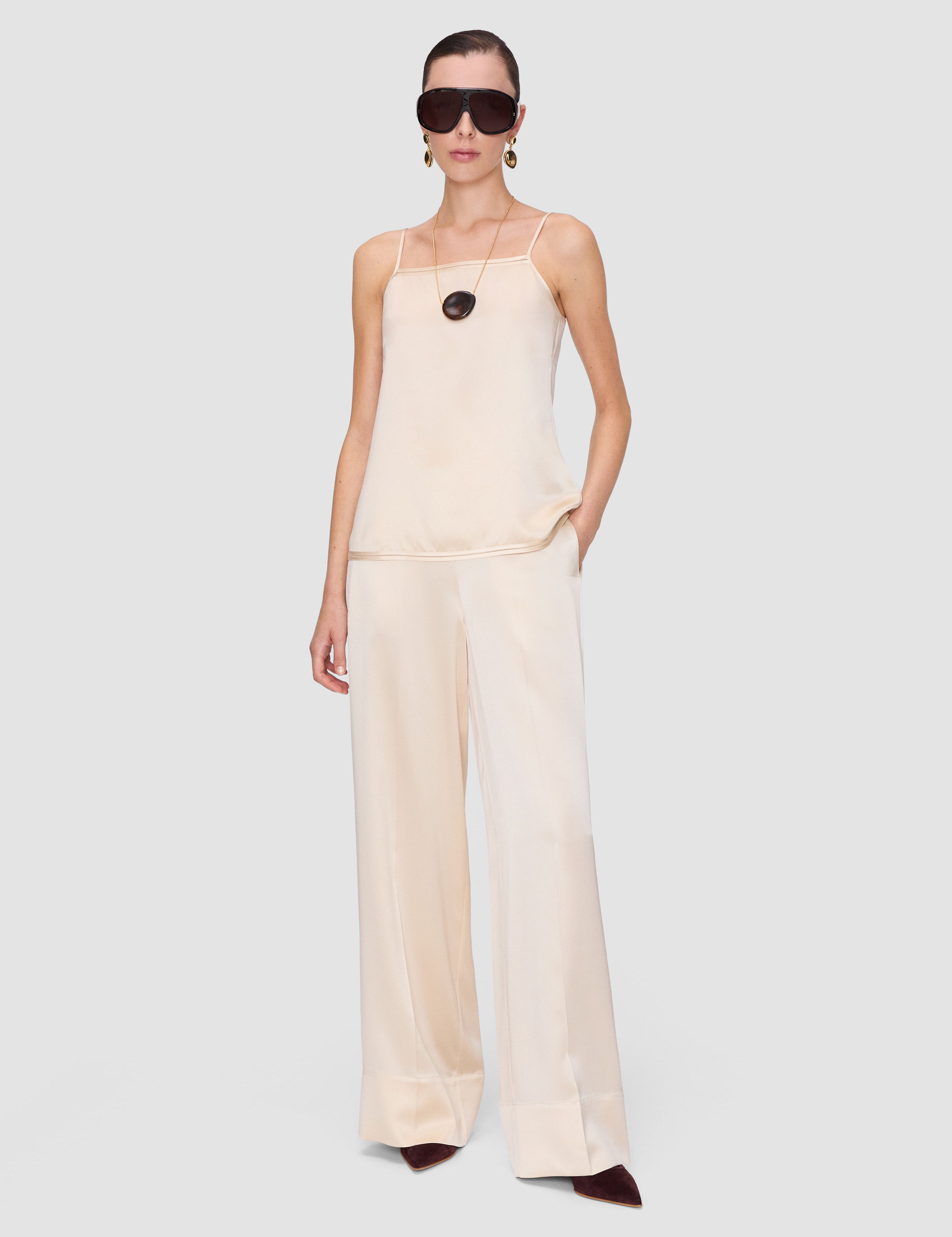 Beige Dijon Silk Satin Trousers - Joseph