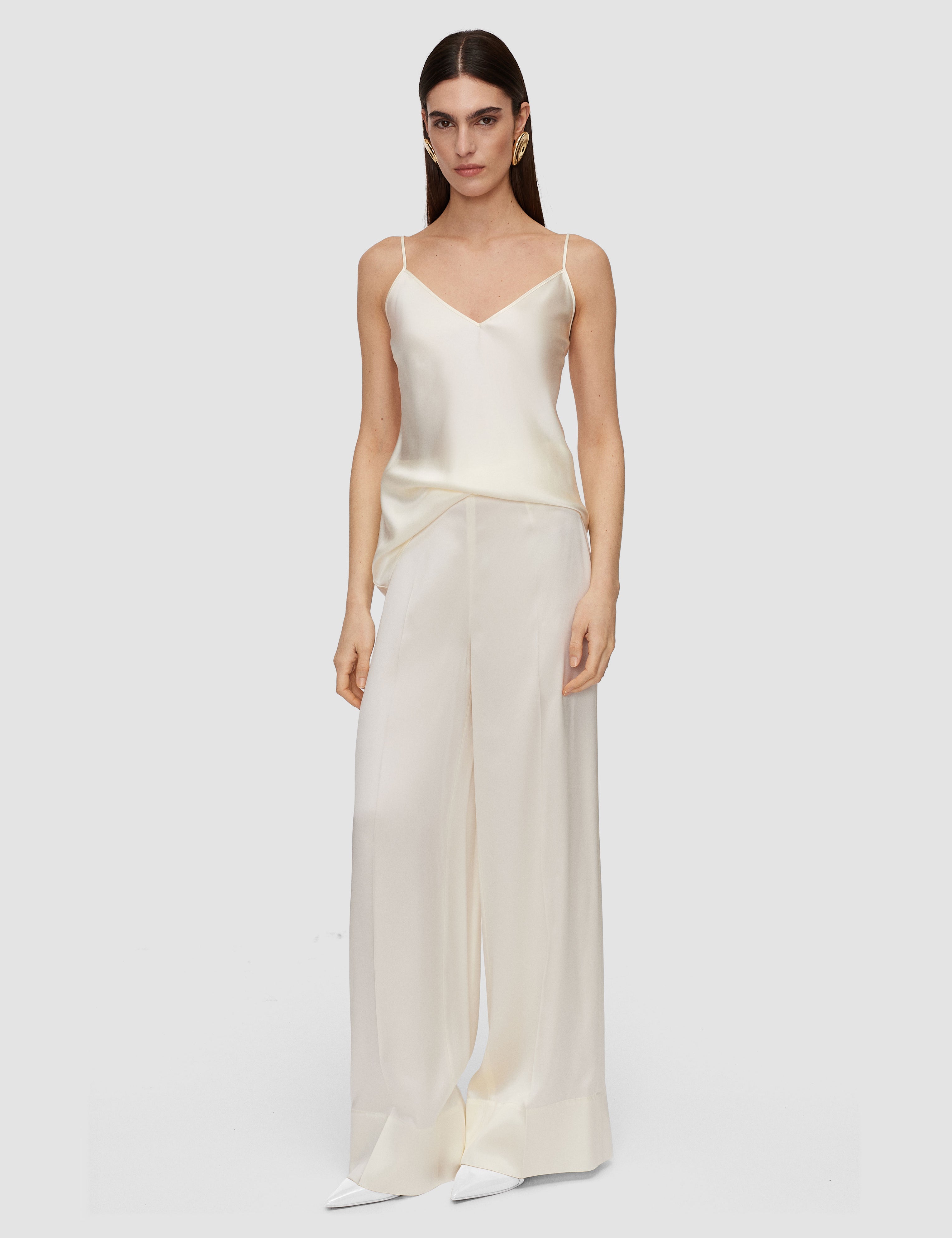 White Dijon Silk Satin Trousers - Joseph