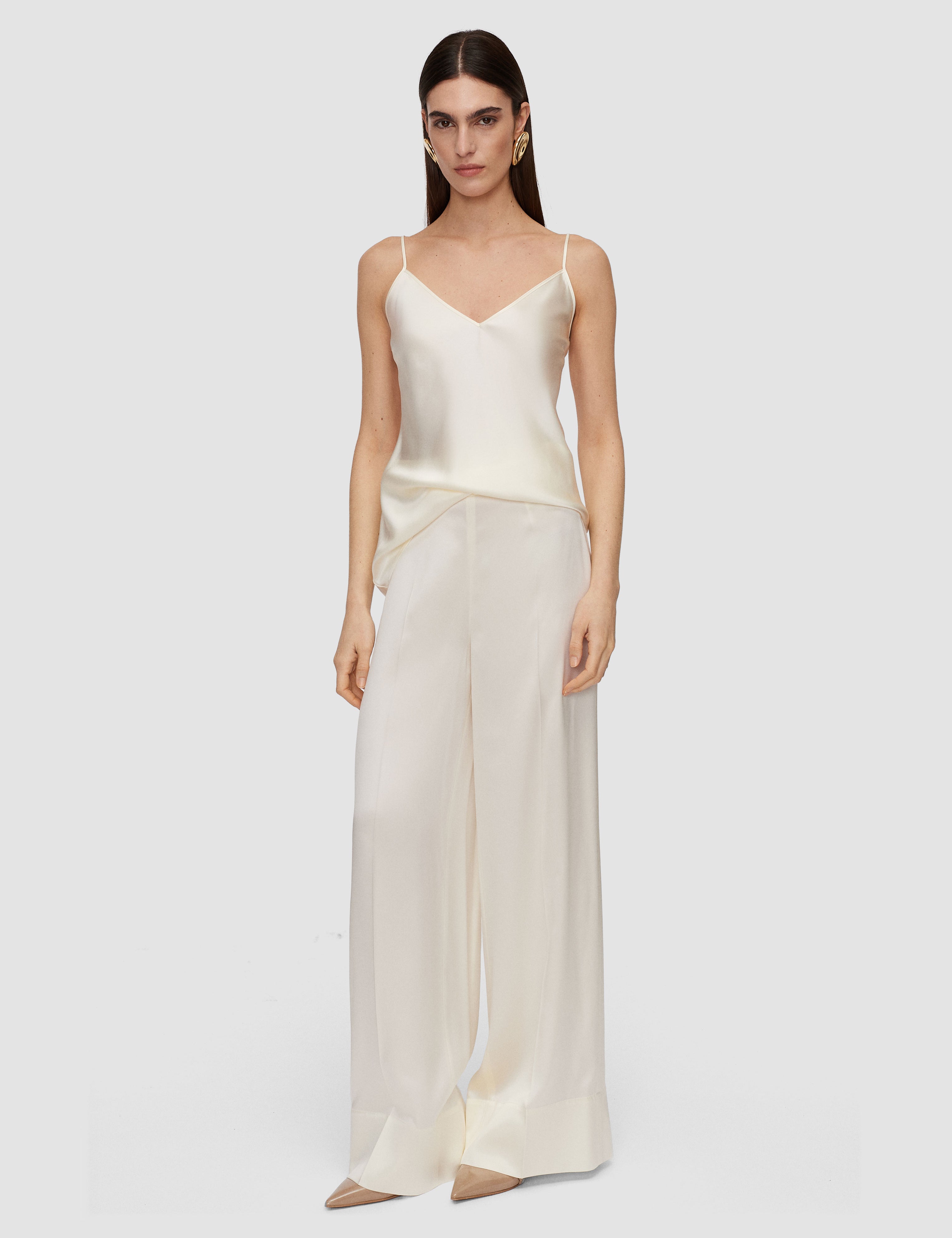 White Dijon Silk Satin Trousers - Joseph