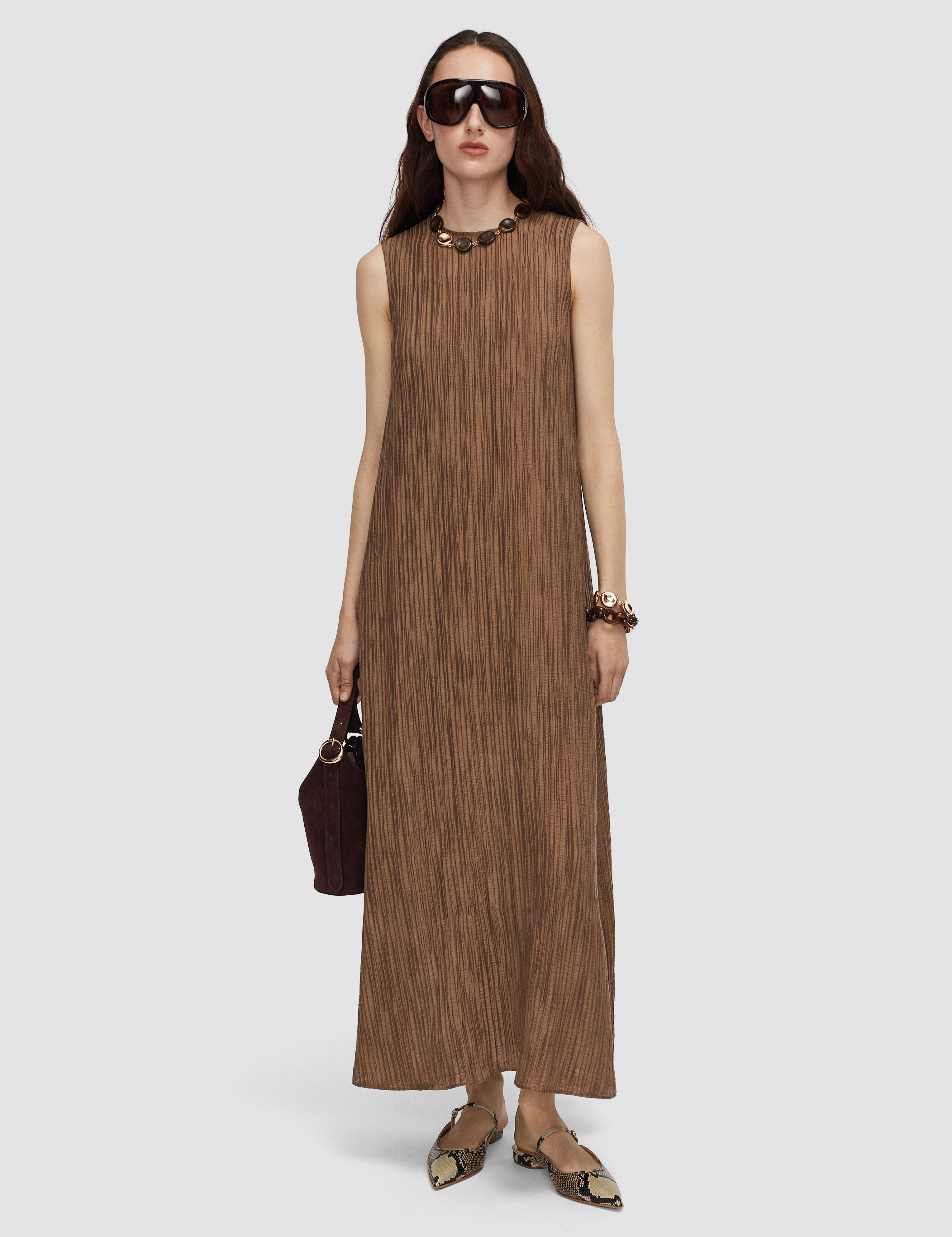 Brown Dion Fluid Crinkle Dress - Joseph