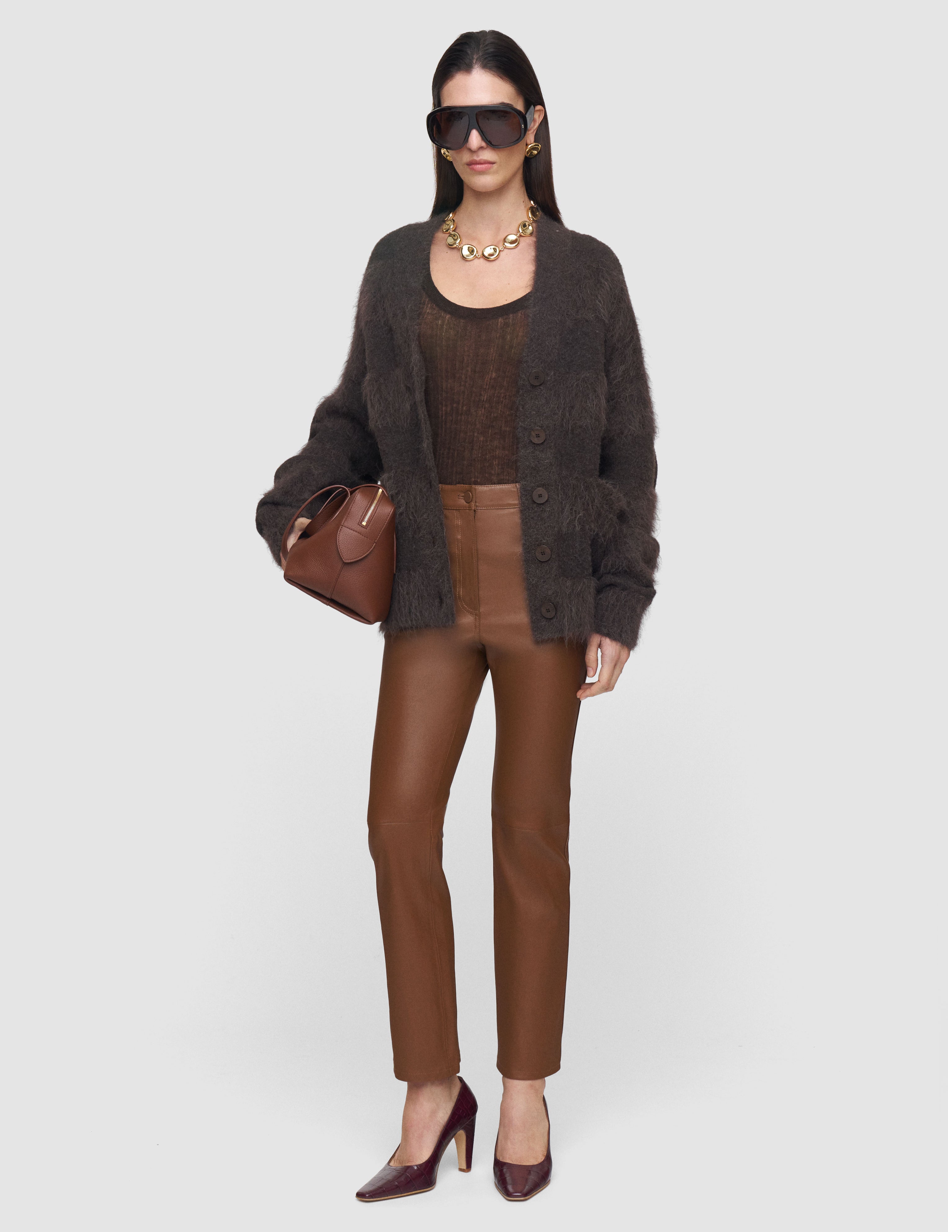 Brown Duke Leather Stretch Trousers - Joseph