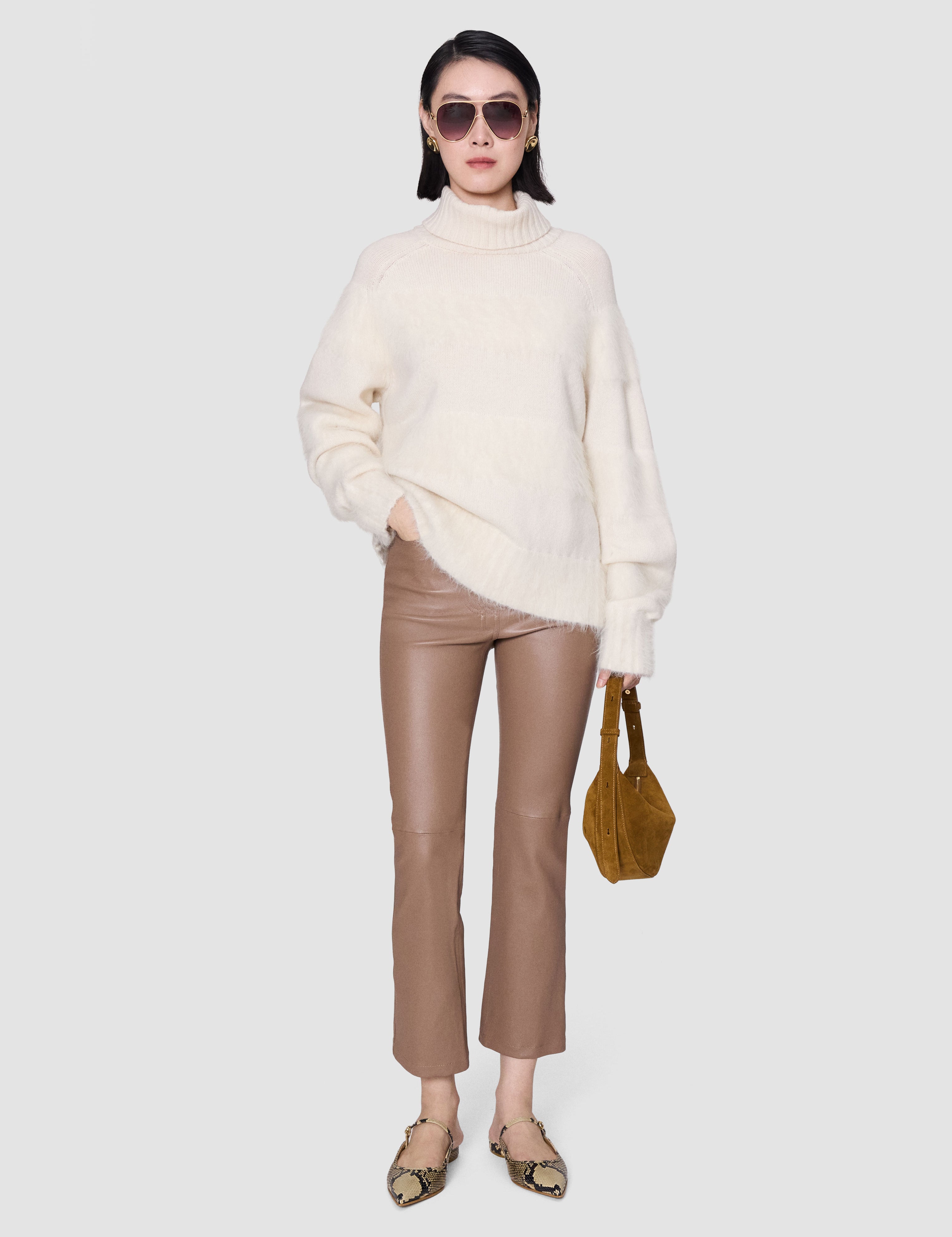 Brown Duke Leather Stretch Trousers - Joseph