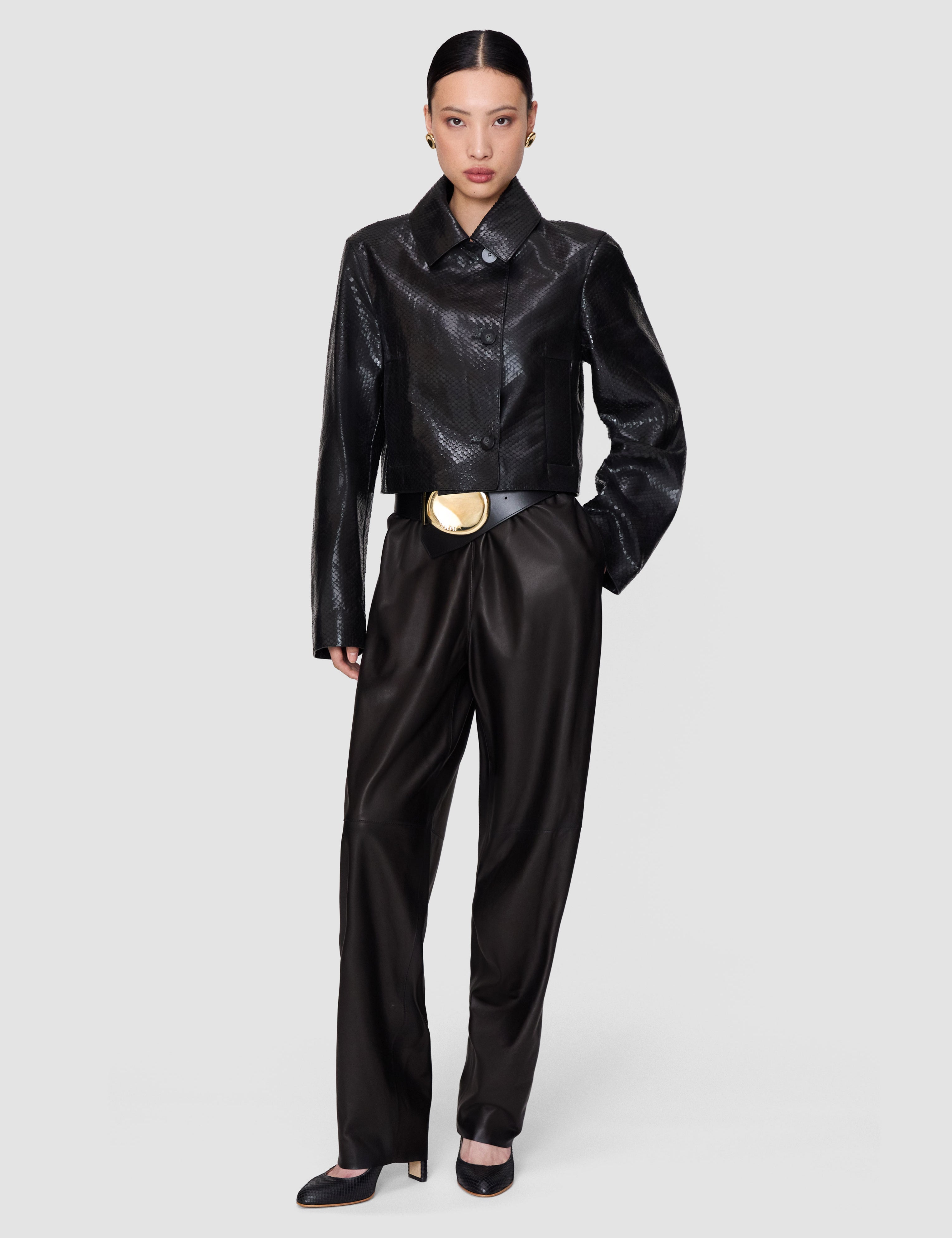Black Edale Scaled Leather Jacket - Joseph