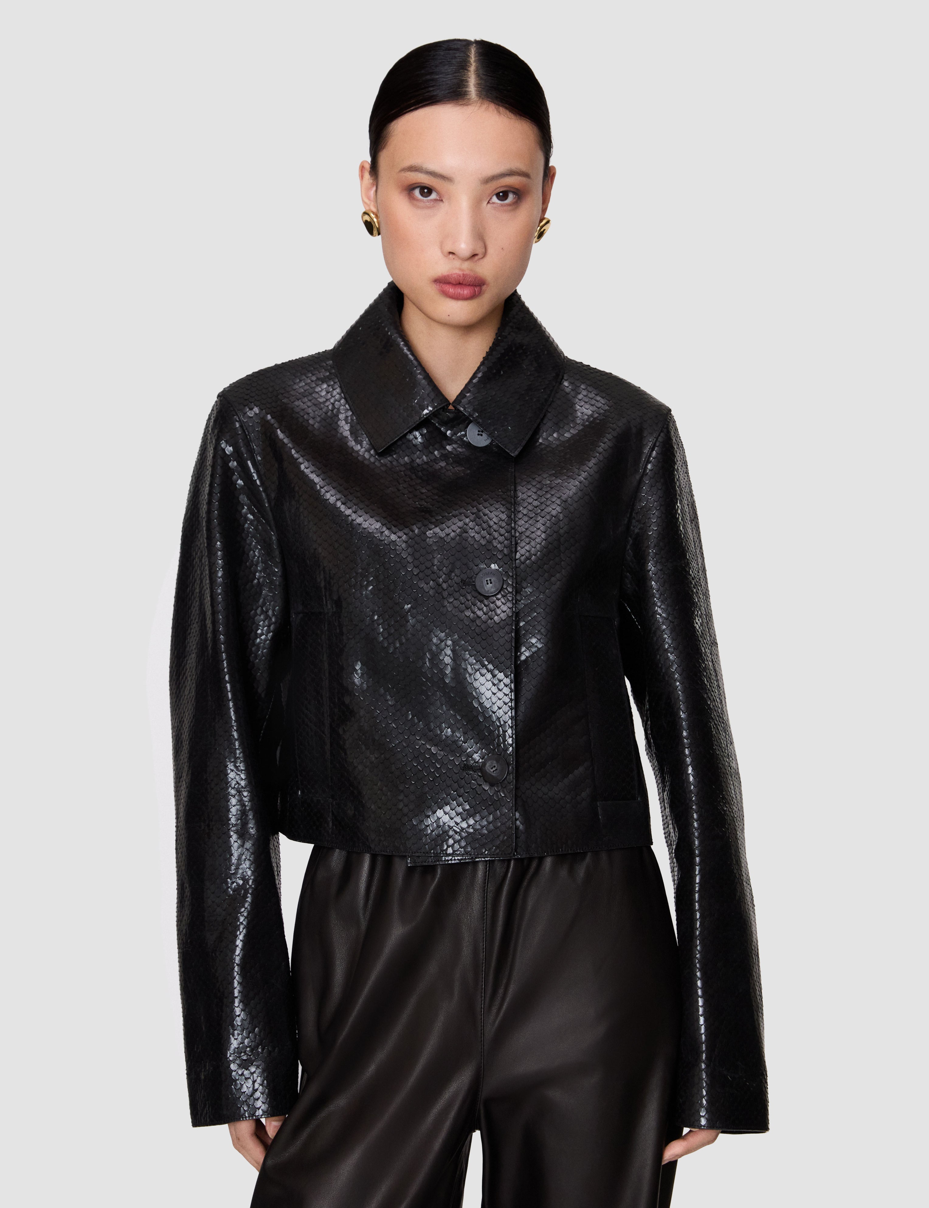 Black Edale Scaled Leather Jacket - Joseph