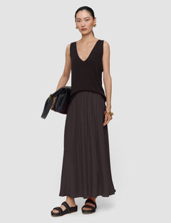 Brown Elba Silk Blend Crepe Skirt - Joseph