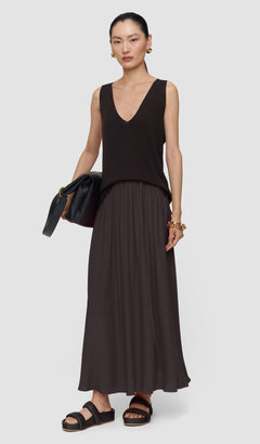 Brown Elba Silk Blend Crepe Skirt - Joseph