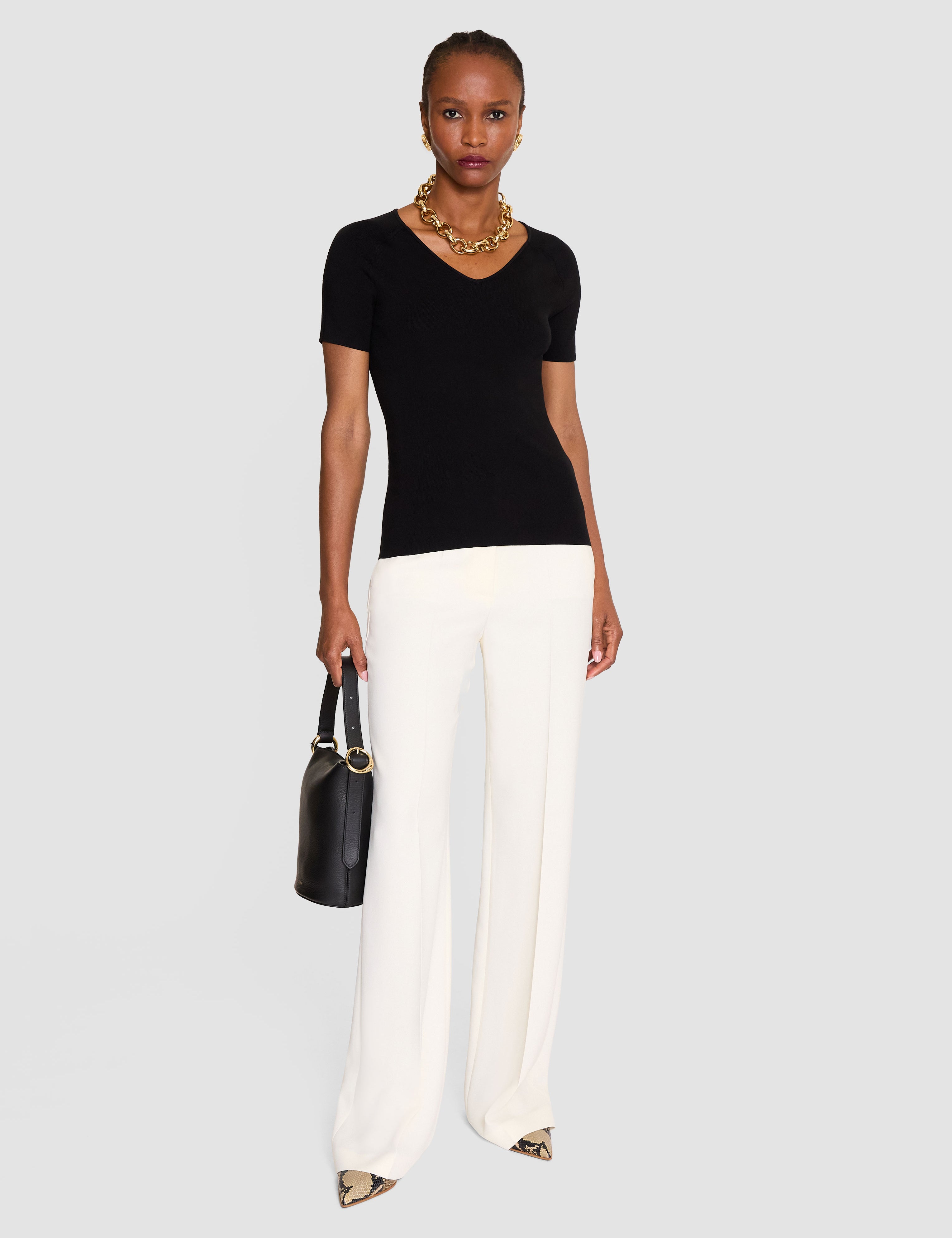 Black Elly Silk Stretch V Neck Top - Joseph