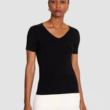 Black Elly Silk Stretch V Neck Top - Joseph