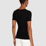 Black Elly Silk Stretch V Neck Top - Joseph