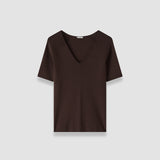 Brown Elly Silk Stretch V Neck Top - Joseph