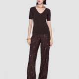 Brown Elly Silk Stretch V Neck Top - Joseph