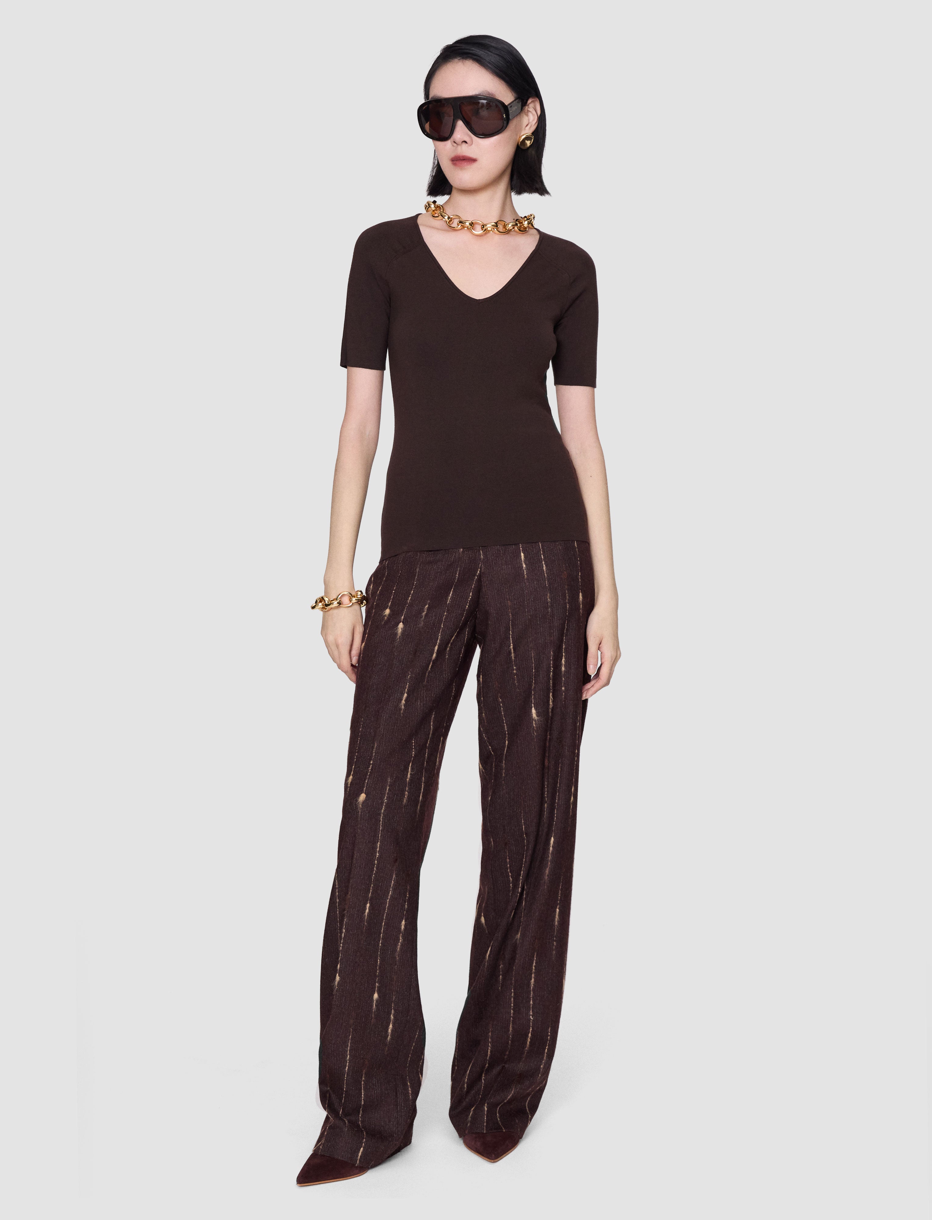 brun-top-col-v-elly-en-stretch-de-soie-JOSEPH