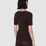 Brown Elly Silk Stretch V Neck Top - Joseph