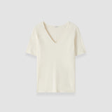Ivory Elly Silk Stretch V Neck Top - Joseph