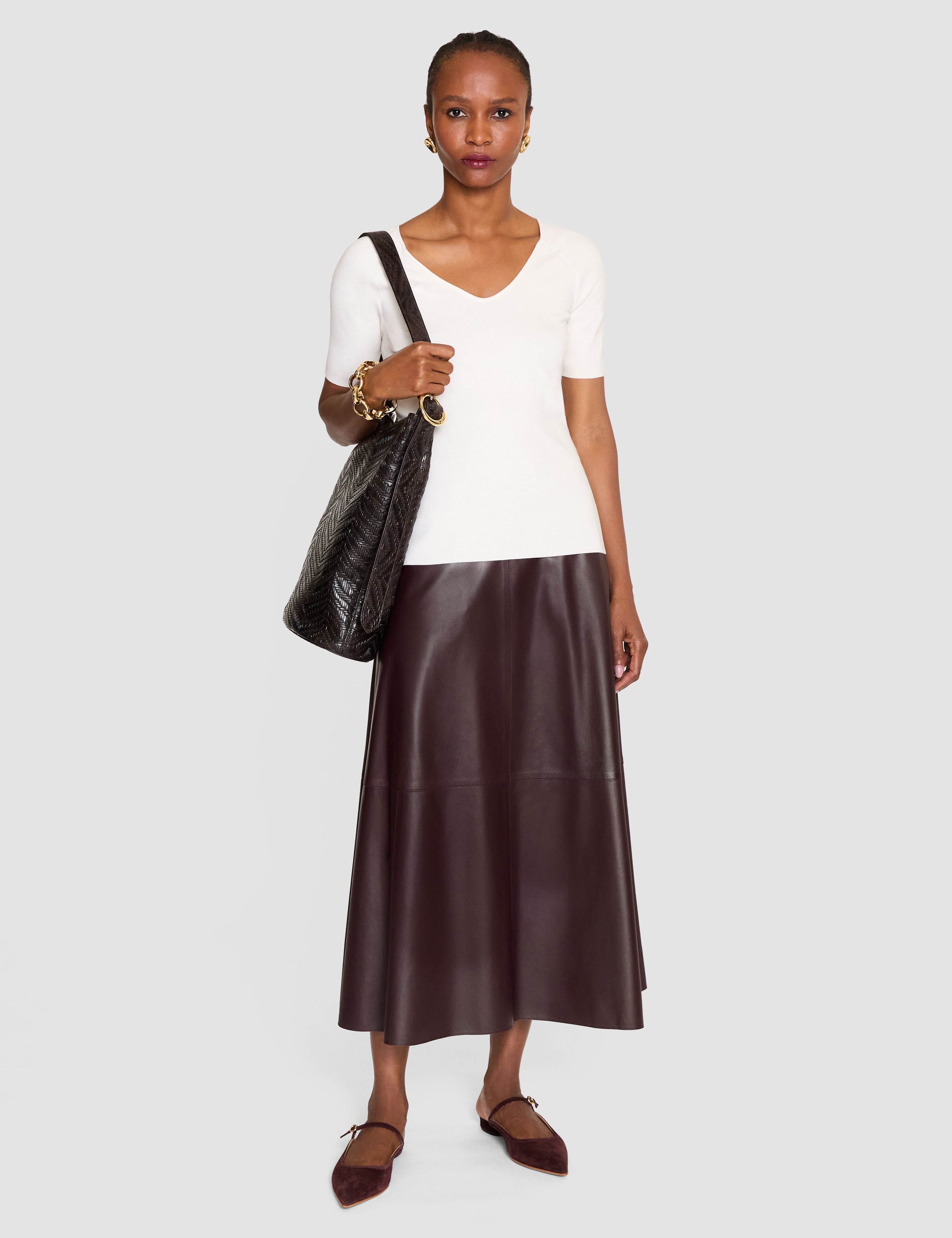 Ivory Elly Silk Stretch V Neck Top - Joseph