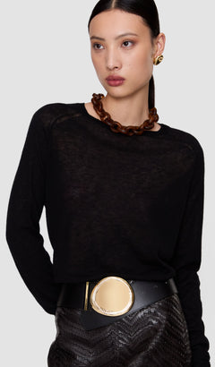 Black Elodie Smooth Nappa Leather Belt - Joseph