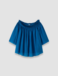 Blue Emi Textured Silk Top - Joseph