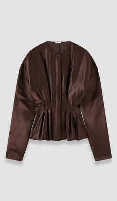 Brown Eris Silk Linen Blend Blouse - Joseph