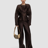 Brown Eris Silk Linen Blend Blouse - Joseph