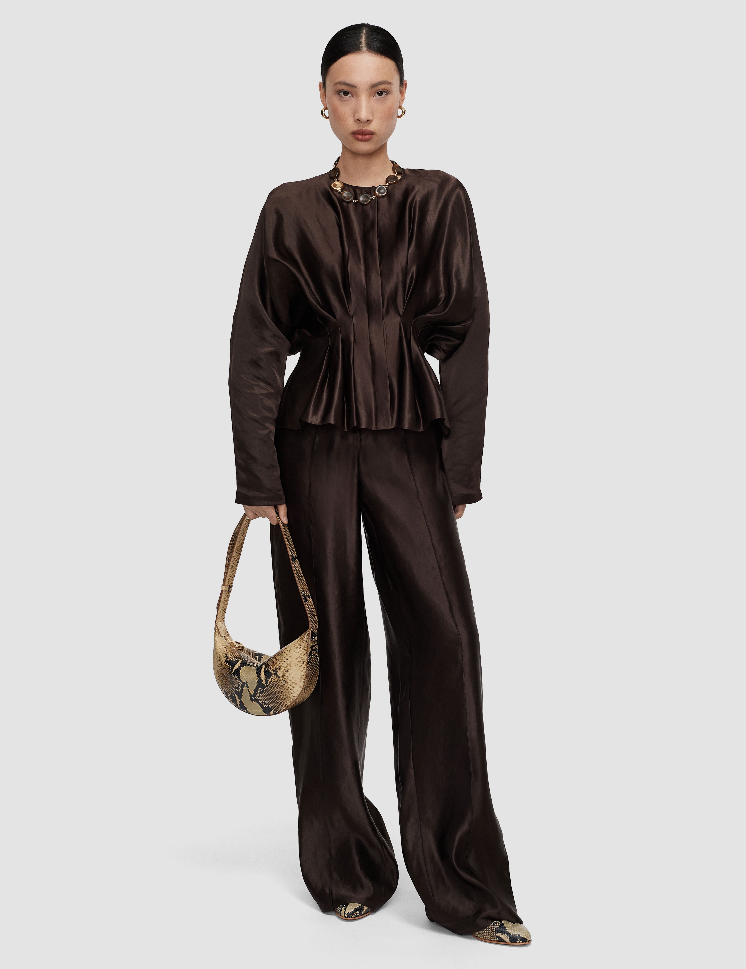 Brown Eris Silk Linen Blend Blouse - Joseph