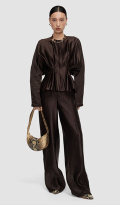 Brown Eris Silk Linen Blend Blouse - Joseph