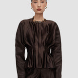 Brown Eris Silk Linen Blend Blouse - Joseph