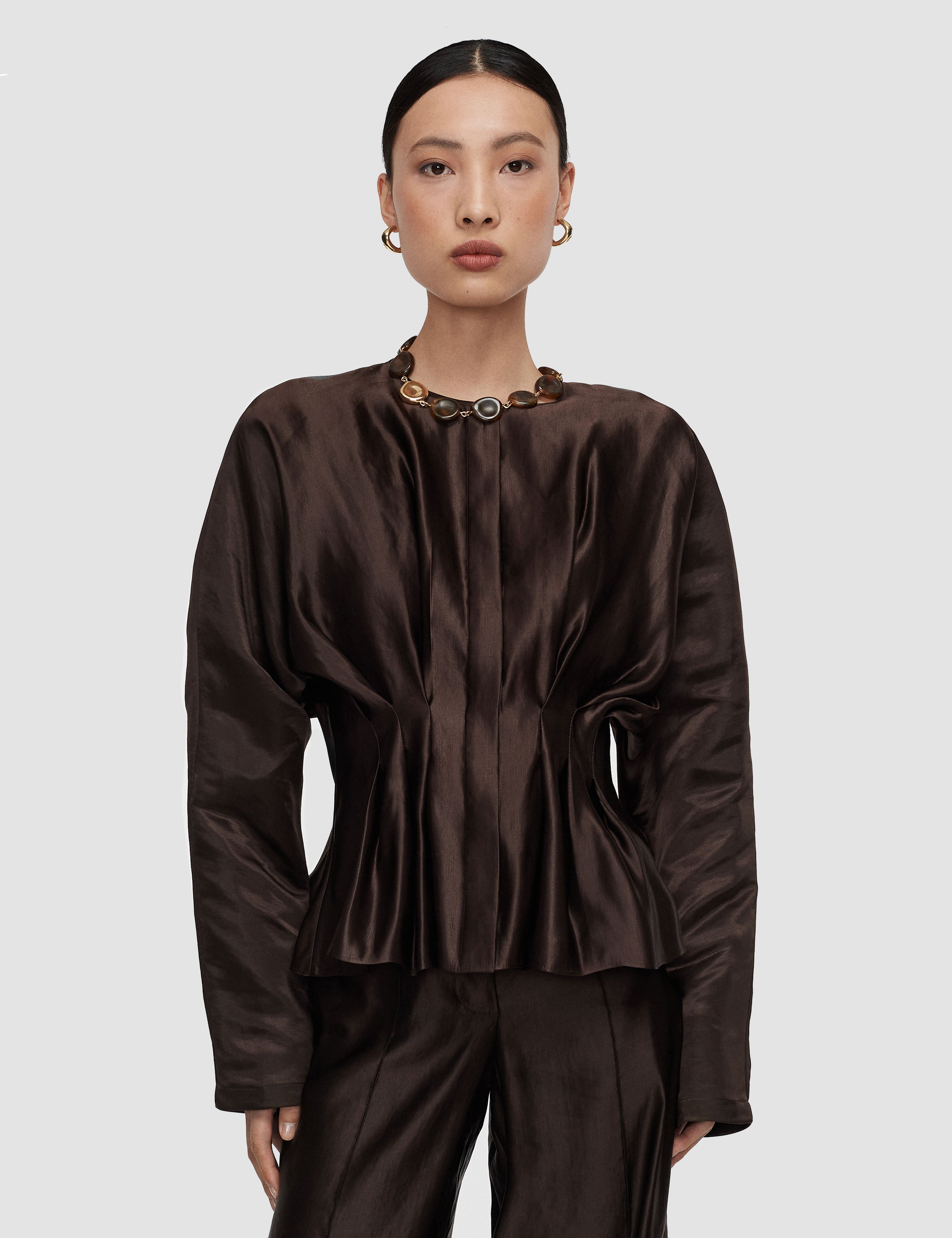 Brown Eris Silk Linen Blend Blouse - Joseph